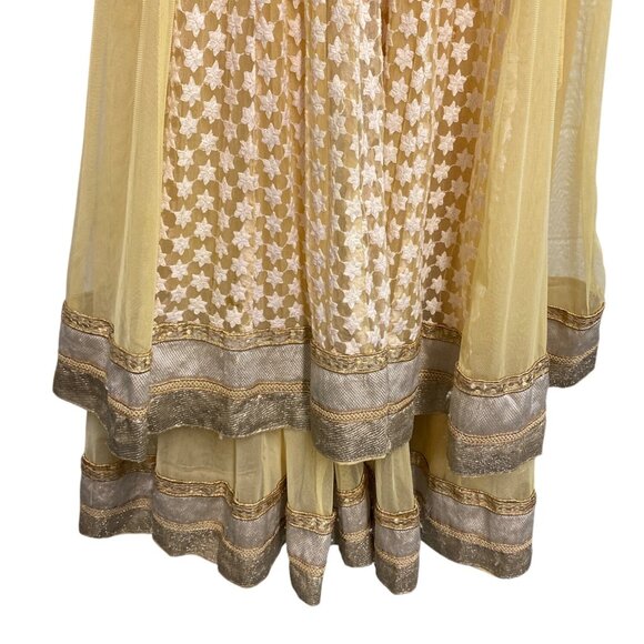 Vintage Yellow Embroidered Anarkali Dress With Beaded Details As Is - Picture 6 of 16